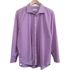 Robert Graham Mens 2XL (47/18.5) Purple White Gingham Textured Button Up Shirt
